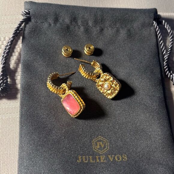 NWOT.$165 Julie Vos Marbella Hoop & Charm Earring pink - Picture 7 of 7